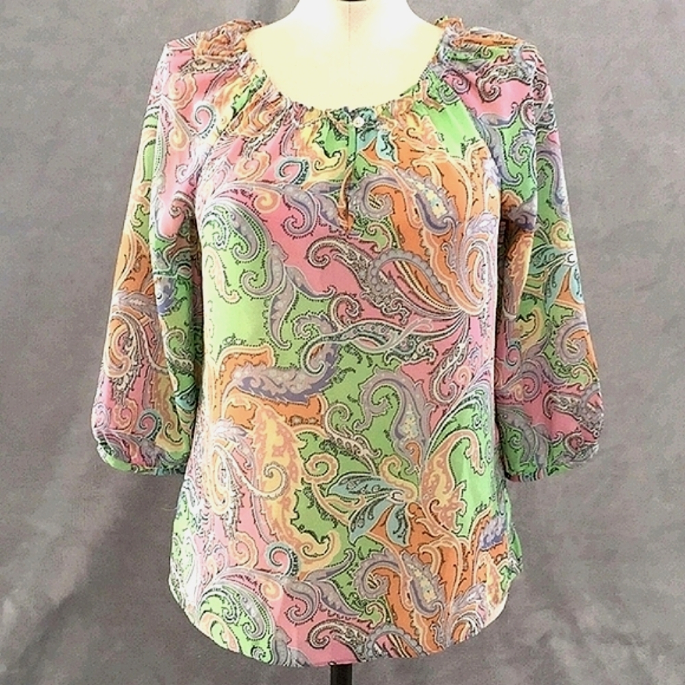 Chaps Paisley Floral Off The Shoulder Polyester Blouse